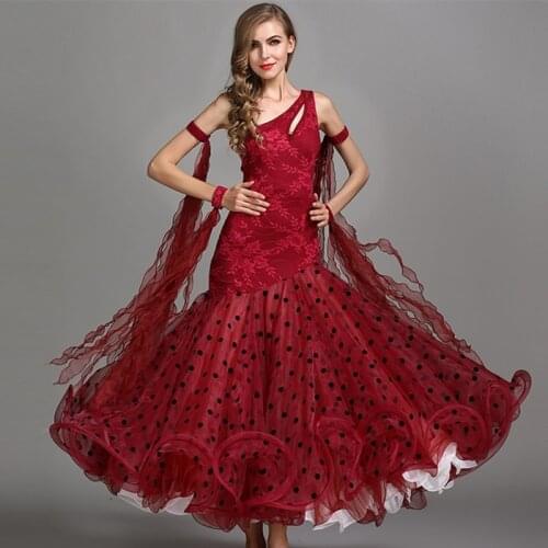 Ballroom dance competition dresses standard dress foxtort standard social dresses fringe luminous costumes waltz dance dress dot