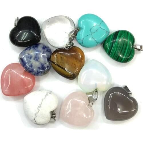 Semi natural gemstones pendant Shape of peach heart Multi material DIY for making necklaces and bracelets 25x25 mm