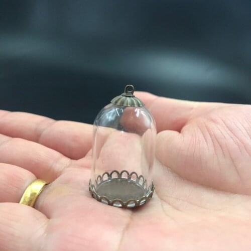 30x20mm empty bell jars tube shape glass globe bronze lace tray cap glass bottle necklace pendant diy glass vial wedding decor