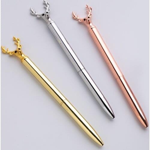 Luxury Deer Head Ballpoint Pen Metal High-grade Signature Pens Stationery School Office Supplies Christmas Gift Black Ink 0.7mm