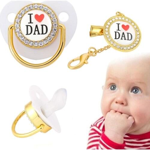 Love Dad Series Pacifier Clip Baby Play Mouth Luxury Crystal Diamond Pacifier Chain Baby D4G1