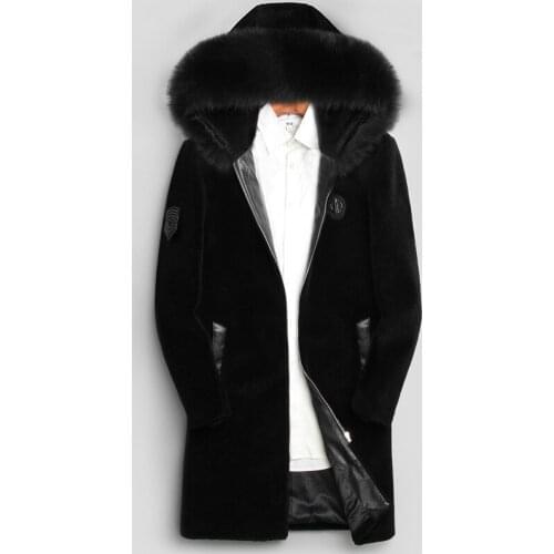 Real Fur Coat Winter Jacket Men 2020 Fox Fur Collar Hooded Sheep Shearling Fur Coat Plus Size Wool Jackets Veste Homme 5698YY704