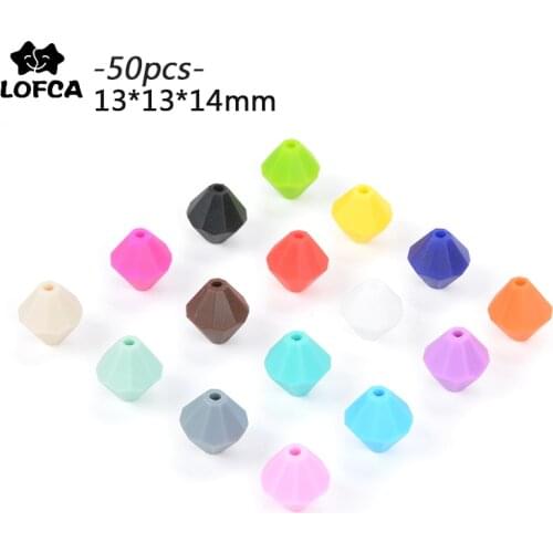 LOFCA 50pcs Silicone Diamond Beads Cartoon Baby Teether Beads BPA Free DIY Baby Toys Chew Teething Necklace Nursing Accessories
