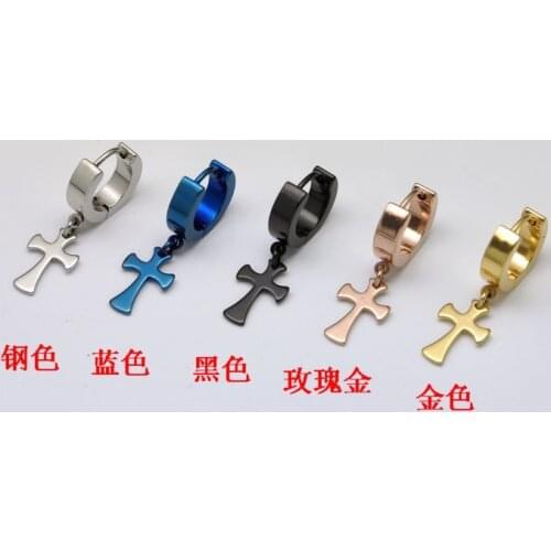 Titanium earrings hanging flower cross blue black male Men 316l boys stainless steel in ear hoop ear ring popular