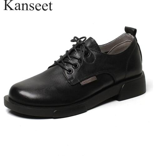 Kanseet Cross-Tied Shoes 2021 Women Shoes Genuine Leather Low Heels Pumps Spring Autumn Round Toe Loafers Casual Basic Shoes