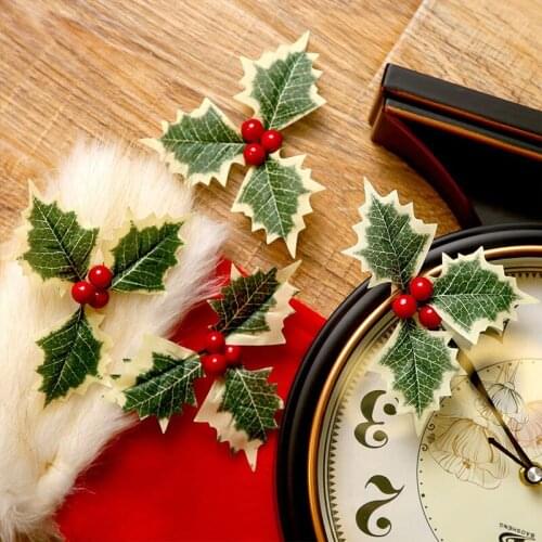 Christmas tree decoration small red fruit leaf DIY accessories branch plug-in material