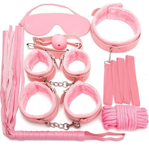 Utinta Leptura Sex Bondage Kit 7 Pcs Adult Games Set Handcuff Footcuff Whip Rope Blindfold for Couples Erotic Toys Sex S0135