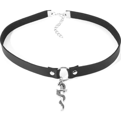 Vintage Weapons Sword Dagger Cobra Anaconda Wrap Faux Leather Collarbone Chain Punk Personality Pendant Neckle