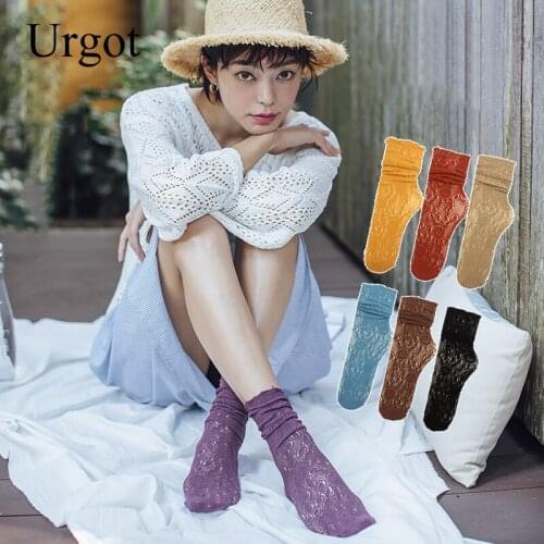 Urgot 1 Pair Woman Fashion Socks Cotton Solid Color Women Soft Sexy Hollow Out Lace Long Women Mesh Thin Socks Sweet Japanes