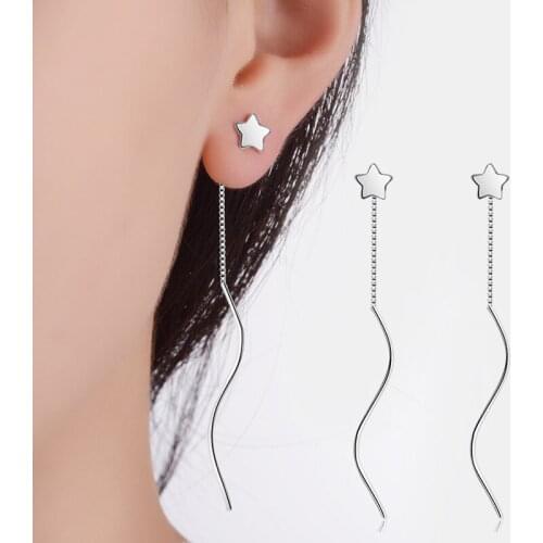 Utimtree Korean Tassel Earrings Womens Sterling Silver 925 Jewelry Simple Water Ripple Statement Earring Drop for Party brincos