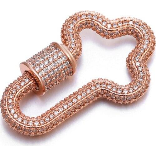 2pcs/lot, 36X23mm Top Hollow Cross shaped CZ Screw Clasps Connector Lock Carabiner Findings