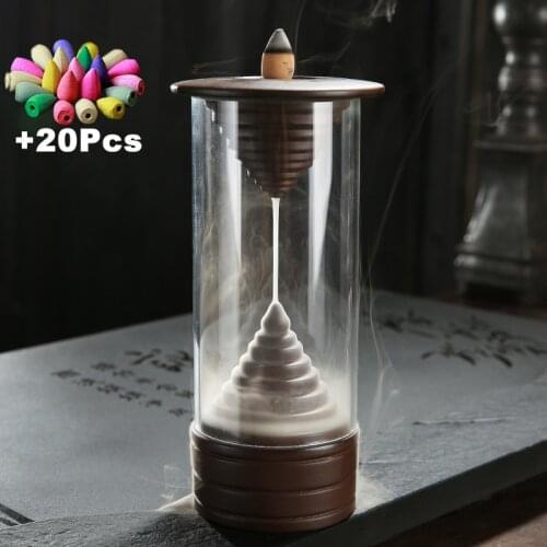 20Pcs Incense Cones Free Acrylic Plastic Cup Windproof Backflow Incense Burner Smoke Hourglass Creative Home Decorations TeaPet