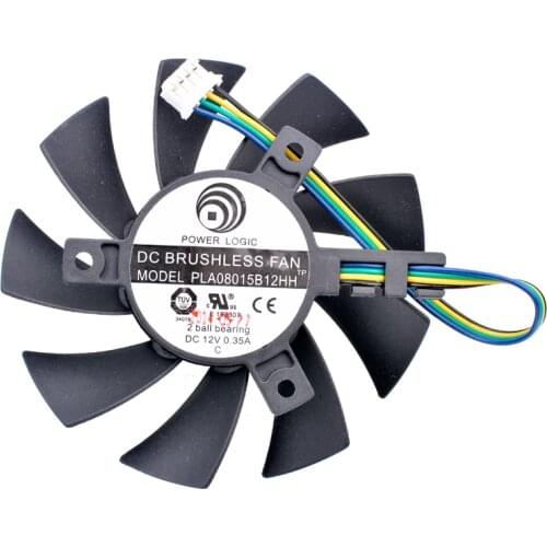 PLA08015B12HH Diameter 75mm, hole pitch 40mm DC12V 0.35A 4 lines 4pin Double ball bearing cooling fan for graphics card