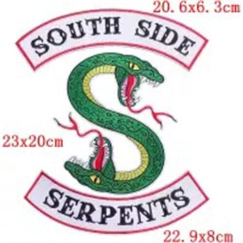Free shipping SOUTH SIDE SERPENTS with snake embroidery patch for iron on sew on emblemas for DIY Motorcycle clothing full back