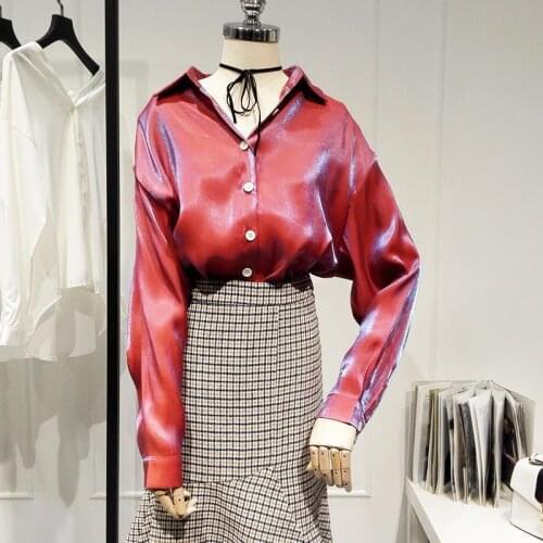 Blouse Women Womens Long-Sleeved Shirt Autumn Satin Shirt Blusas Ropa De Mujer