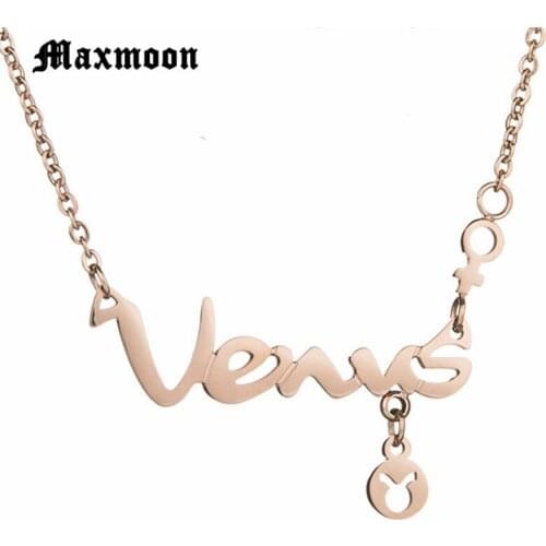 Maxmoon Stainless Steel Necklace Rose Color Taurus Meaningful Birthday Gift for Girls Friend Pendant 12 Constellations Jewelry