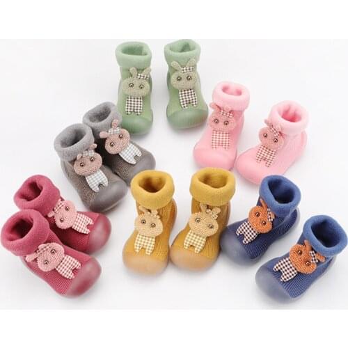 Baby Toddler Winter Floor Anti-Dropping Heel Kids Warm Rabbit Socks Shoes 5Sizes 6Colors KeDing