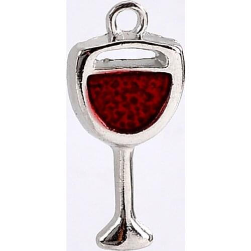 DoreenBeads Charm Pendants Goblet Red Wine Glass Silver Color Enamel Red 20x9mm,20PCs (B22339), yiwu