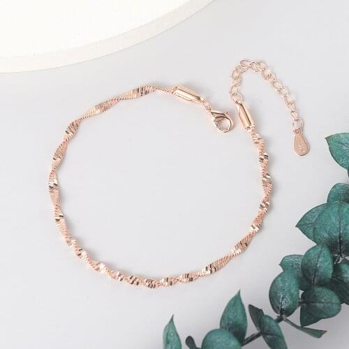 Smooth Exquisite Trendy Wave Twisted Grain Bracelet For Women Rose & White Gold Color Fashion Jewelry Birthday Gift KBH064