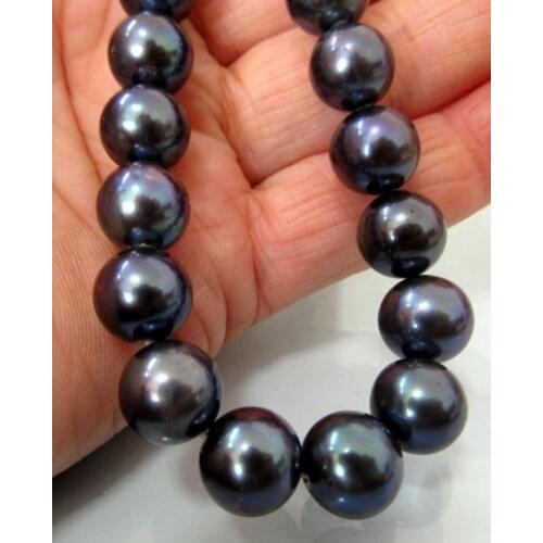 Hot sale new Style >>>>> 9-10MM TAHITIAN NATURAL BLACK PEARL NECKLACE PERFECT ROUND 17