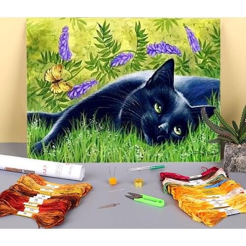 Cat Animal Pre-Printed 11CT Cross-Stitch Patterns DIY Embroidery DMC Threads Painting Handicraft Handiwork Sewing Stamped