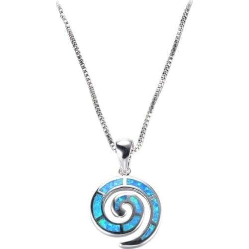 Exquisite Spiral Design Charm Blue Imitation Fire Opal Pendant Necklace For Women Fashion Jewelry Accessories Girl Gifts