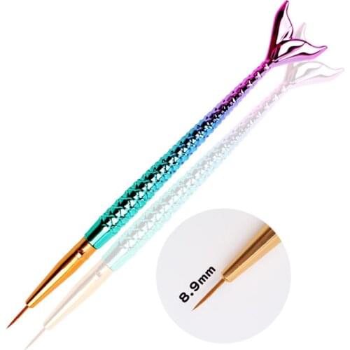1Pcs Mermaid Gradient Pen Nail Art Brush Liner Line Stripe Fish Flower Painting Drawing Manicure Acrylic Tools Tips Design