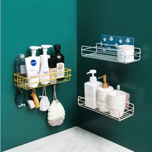 Adhesive Shampoo Holder Bathroom Shelf Wall Mounted Storage Organizer Suction Cup Basket Wall Square No Drilling Storage Rack