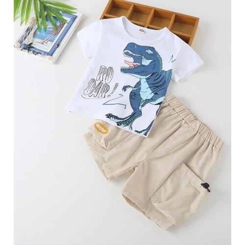 Toddler Boys Clothing Sets 2021 Summer New Baby Casual Cartoon Suits Dinosaur Print T-shirts + Shrots 2pcs Sets for Boy 2-7 Y