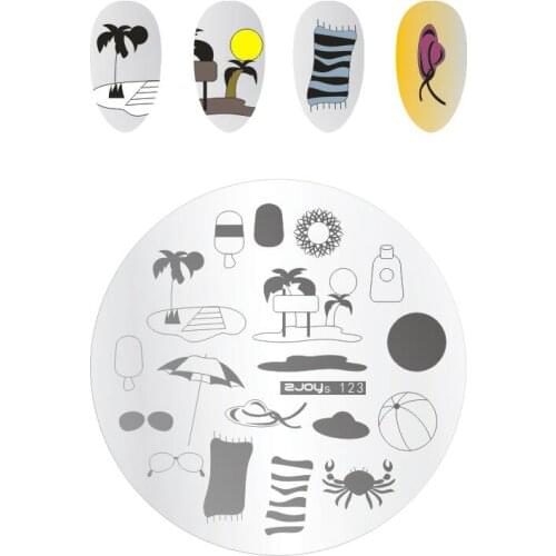 1pcs Round Nail Stamping Plates Summer Flowers Image Nail Art Template Stamp Stencils Stainless Steel Nail Print Tools