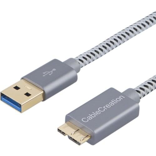 USB 3.0 Micro Cable, Short USB 3.0 A to Micro B Cord, Compatible External Hard Drive, HD Camera, Space Gray Aluminum
