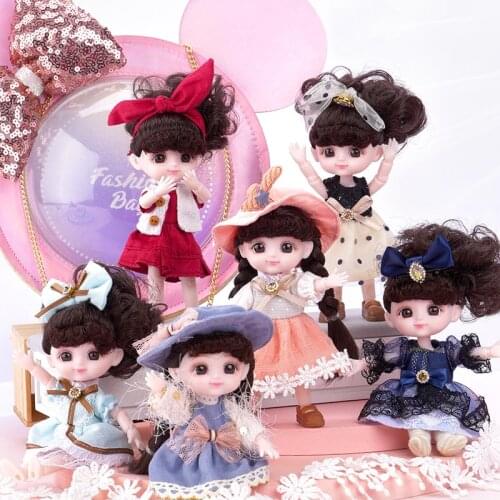 6 inch Cute Doll Dress Up BJD Doll The waist can be rotated Makeup DIY Toy With Magnet Mini Pocket Doll Christmas Gift For Girls