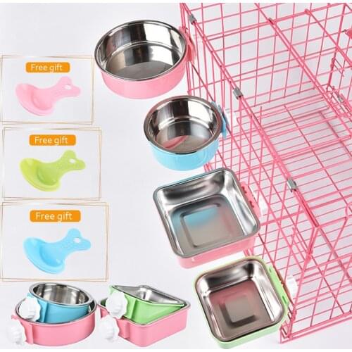 Pet Bowl Can Hang Stationary Dog Cage Bowls Stainless Steel Dog Cat Hanging Bowls Durable Puppy Kitten Feeder Water Food Bowl