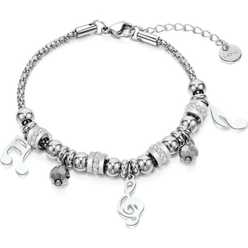 Fashion Stainless Steel Musical Note Crystal Charm Bracelet For Woman Color Gift For Girlfriend Girls Jewelry Accessories Female
