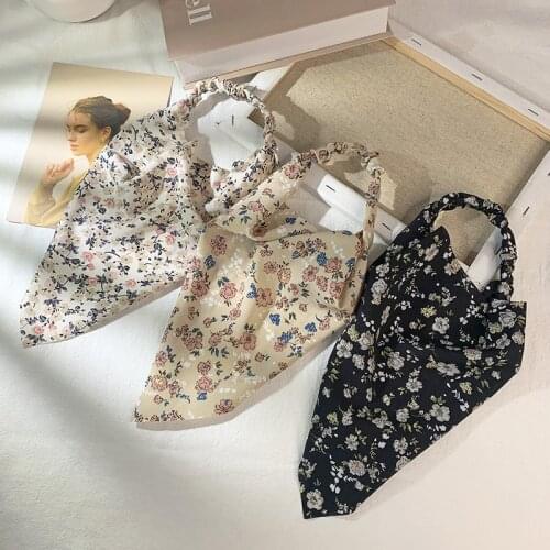 Fashion Printed Chiffon Hair Scarf Headband Sweet Floral Stretch Hijab Womens Hot Sale Triangle Scarf Bandanas Hair Accessories