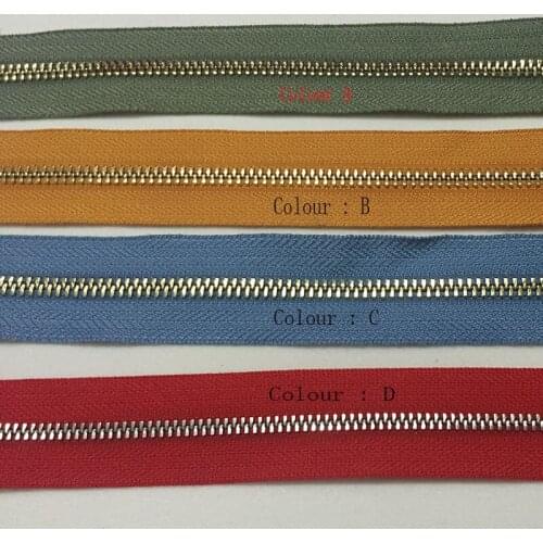 No. 5 Zipper with Brass Teeth in Nickel Finish ,Chose fabric colors