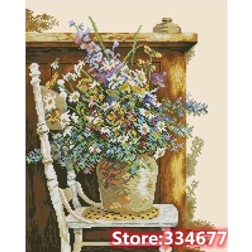 Beautiful Plant flowers Sewing Kit Top Quality Embroidery Needlework 14CT Unprinted Art Cross Stitch Kits DIY Handmade Decor