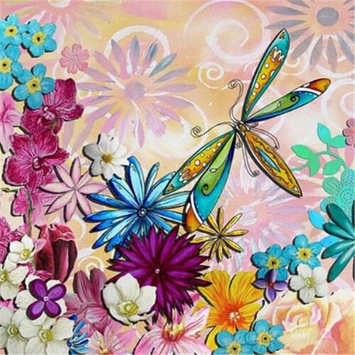Color Butterfly Flower Dragonfly Pre-Printed 11CT Cross Stitch Embroidery Set DMC Threads Painting Needlework Craft Design