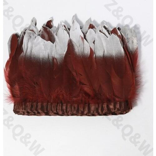 Natural 6-8 inch brown goose feather spray silver head made of 2 meters cloth edge DIY performance costume skirt decoration
