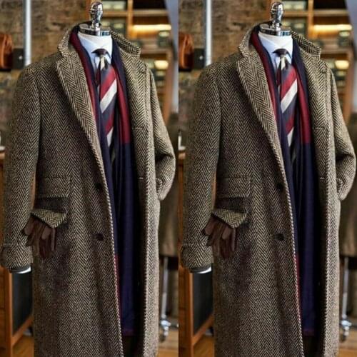 2020 Newest Brown Mens Suits Overcoat Tweed Notch Lapel Terno Masculino Herringbone Classic Men Overcoat Custom Made Just Jacket