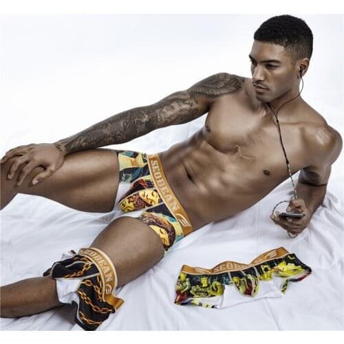 New SEOBEAN Mens boxer underwear Cotton low-waist sexy print shorts boxer sexy fashion male underwear