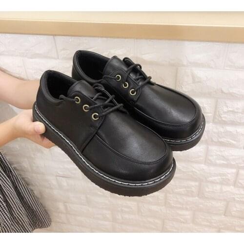 New style of Japanese and Korean style small leather shoes women all-match flat-bottomed round toe lace and velvet shoes