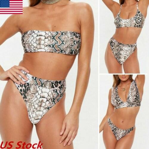 New Style Women Bikinis Set Snakeskin Push Up Padded Bra G-String Swimwear Bathing Swimsuit Bandage Low Waist Fashion Hot 2020