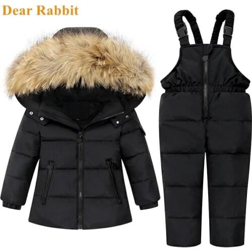 New Winter Children Clothing Set Snow wear Duck Down Jacket Baby Boys toddler Girls clothes kids parka real Fur Hood Coat Russia