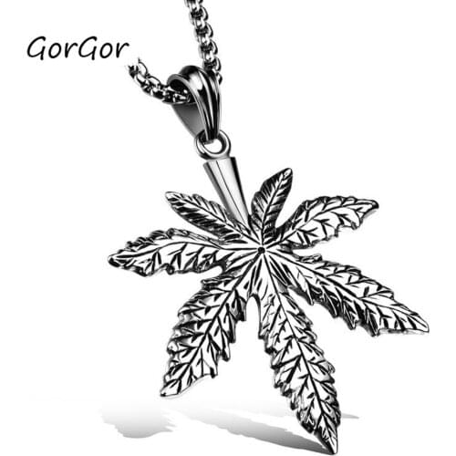 GorGor Men Cool Casting Necklace Stainless Steel Chains Small Hemp Leaf Maple Pendant Individuality Fashion Accessories 1094