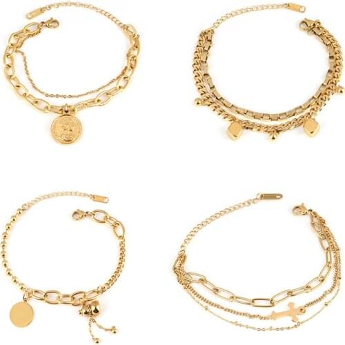 Punk Stainless Steel Bracelet For Women coin Pendant Thick Chain Bracelet Charm bracelets Party Jewelry Gift friends