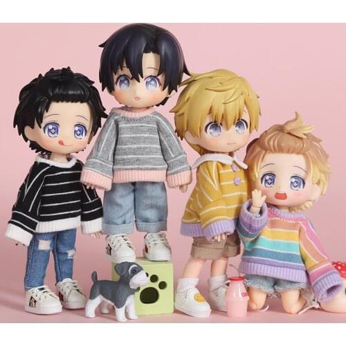 Ob11 baby dress striped hoodie Molly doll dress GSC plain 1/8 1/12 BJD girl head round doll clothes coat Doll accessories