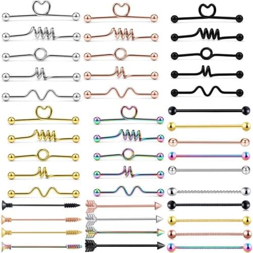 14G Stainless Steel Industrial Barbell Earring Cartilage Body Piercing Jewelry 38mm 1/2 Inch Industrial Piercing Bar for Women