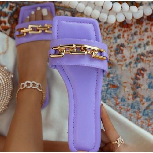 Summer Women Square Toe Slippers Flat Open Toe Slides Female Outdoor Fashion Buckle Beach Sandals Ladies 2021 New Plus Size
