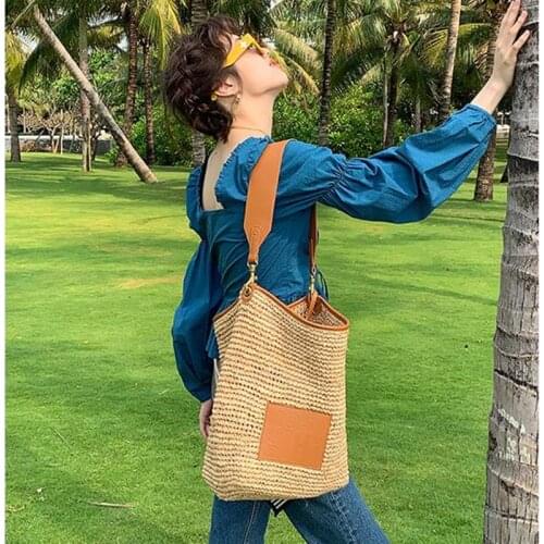 Fashion Straw Bag Women Summer Bohemia Large Capacity Vacation Handbag Female Shoulder Bags Beach Woven Bucket Totes
